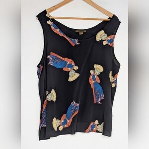 Harari • 100% Silk Vintage Asian Print Sleeveless Top Size Medium